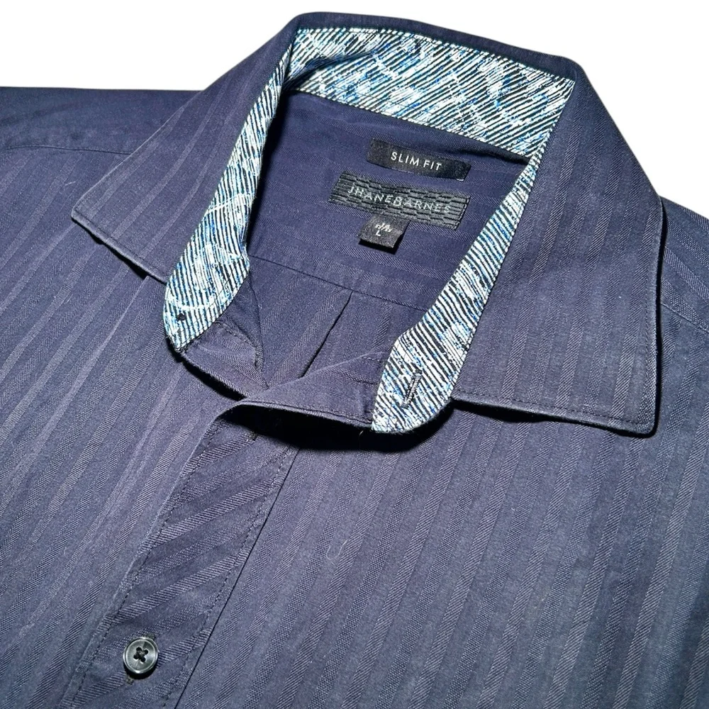 Jhane Barnes Slim Fit Mens Long Sleeve Button Down Striped Dress Shirt Size L